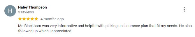 Google Review Blackham Insurance Group